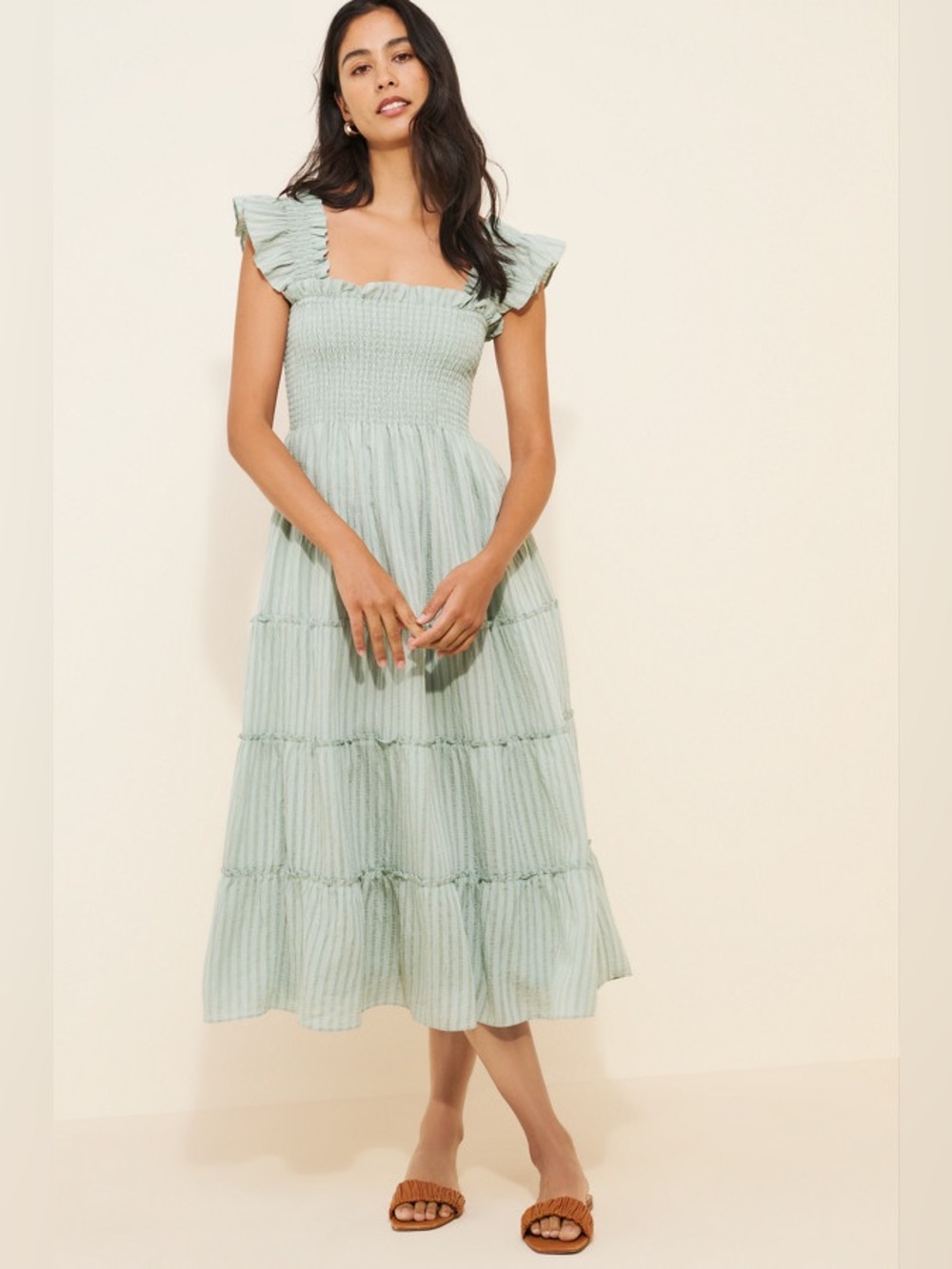 Hill House Ellie Nap Green Tonal Stripe Dress - size medium